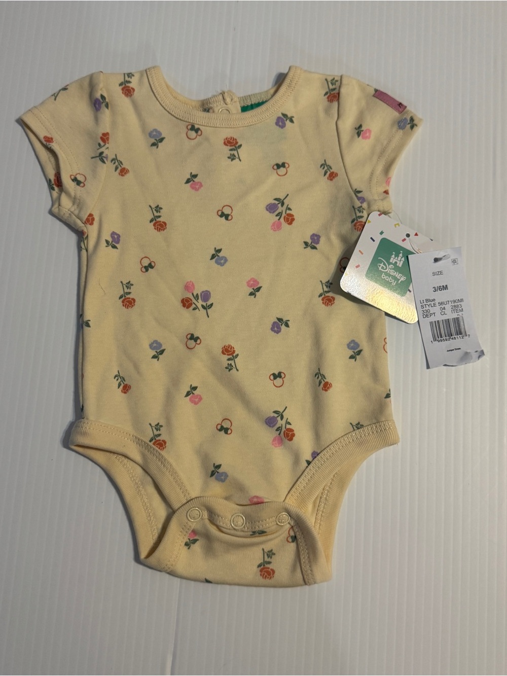 Disney Baby Minnie Mouse Butter Yellow Floral Bodysuit NWT 3-6 Months